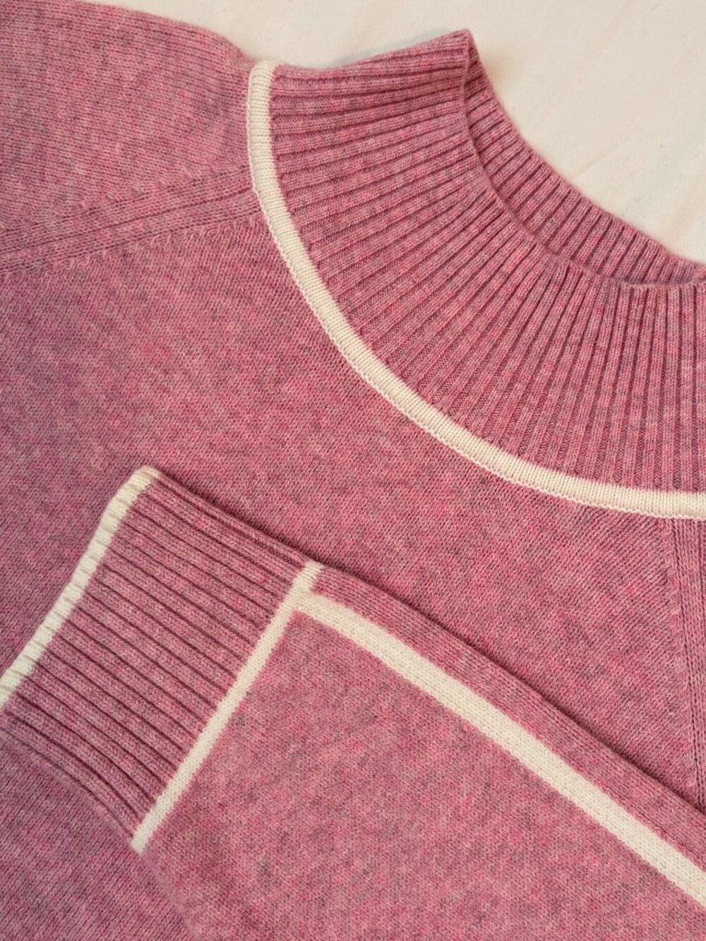 J. Jill Contrasting Details Mock Neck Sweater Marled Blush Pink Cream Trim XL